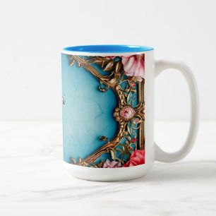 Elegant blomsterkant med gyllene design Två-Tonad mugg