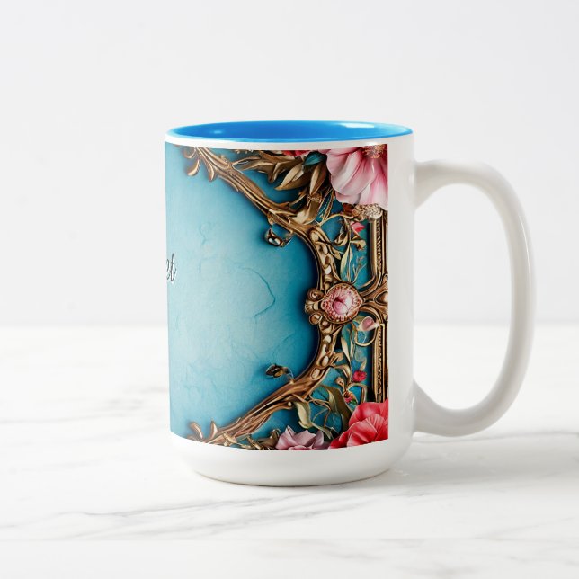 Elegant blomsterkant med gyllene design Två-Tonad mugg (Höger)