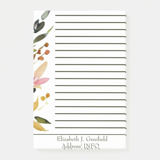 Elegant blomsterkant personlig post-it block (Framsida)