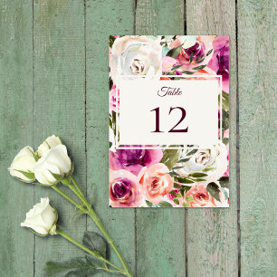 Elegant blomsterkant Rosa rosaton Lila Persika Vit Bordsnummer