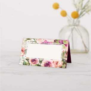 Elegant blomsterkant Rosa rosaton Lila Persikorosa Placeringskort