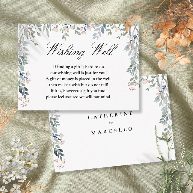 Elegant blomsterkaskad önskebrunn bröllop tilläggskort (Elegant Floral Cascade Wishing Well Wedding Enclosure Card)