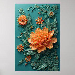 Elegant blomsterkonst med orange blommor poster
