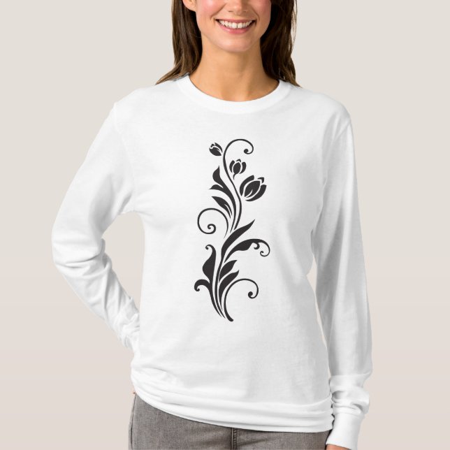 Elegant Blomsterkonst Pryddnadsblomma Konst T Shirt (Framsida)