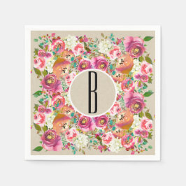 Elegant blomsterkraftig rustik chic kraftmonogram  pappersservett