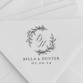Elegant blomsterkrans bröllopsmonogram namn självfärgande stämpel