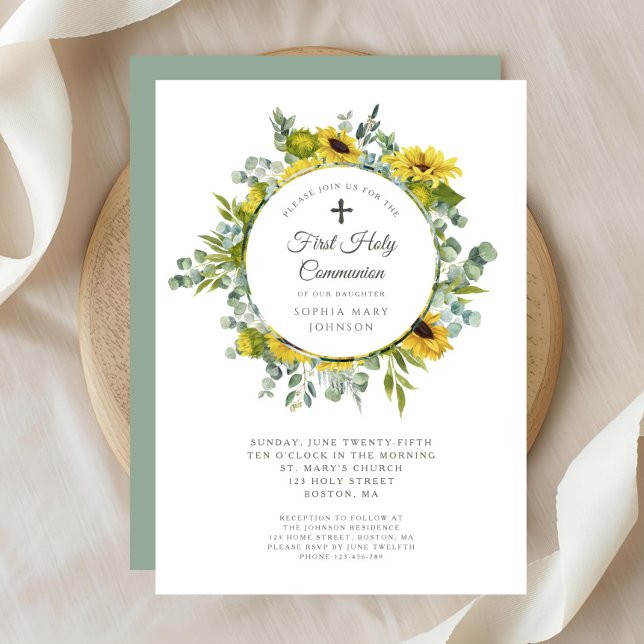 Elegant blomsterkrans flicka första kommunion  inbjudningar (Elegant Floral Wreath Girl First Communion Invitation)