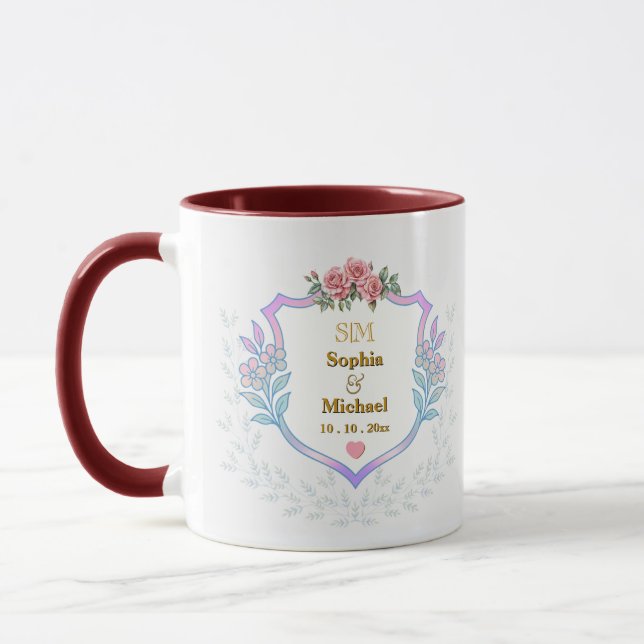 Elegant blomsterkrans med förgyllda initialer mono mugg (Vänster)