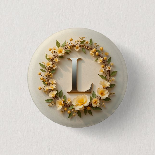 Elegant blomsterkrans med gyllene bokstav L Knapp (Framsida)