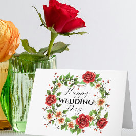 Elegant blomsterkrans med röda rosor Bröllop Kort