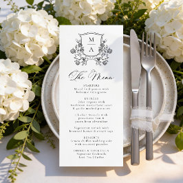Elegant blomsterkrans monogram bröllop meny