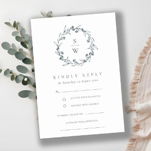 Elegant blomsterkrans monogram bröllop RSVP Tilläggskort