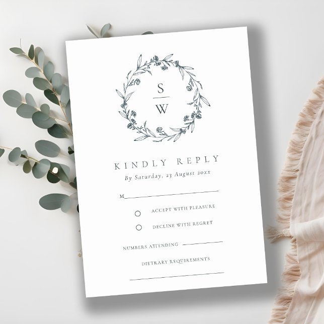 Elegant blomsterkrans monogram bröllop RSVP Tilläggskort (Skapare uppladdad)