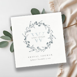 Elegant blomsterkrans monogram bröllopsdusch pappersservett