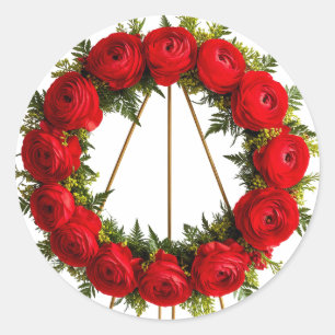 Elegant blomsterkrans prydd med röda rosor runt klistermärke