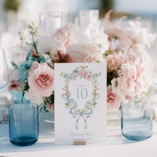 Elegant blomsterkrans vapen monogram bordnummer bordsnummer