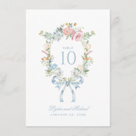 Elegant blomsterkrans vapen monogram bordnummer tilläggskort