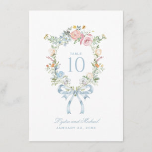 Elegant blomsterkrans vapen monogram bordnummer tilläggskort