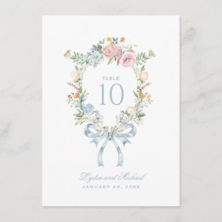 Elegant blomsterkrans vapen monogram bordnummer tilläggskort