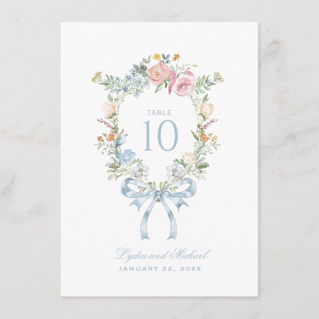 Elegant blomsterkrans vapen monogram bordnummer tilläggskort (Framsida)