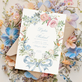 Elegant blomsterkrans vapensköld | Monogram bröllo Inbjudningar