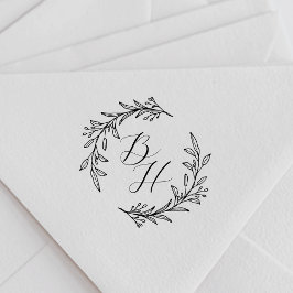Elegant blomsterkrans vigselmonogram stämpel