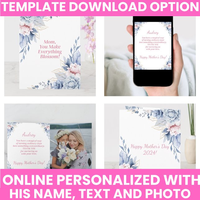 Elegant blomsterkvinnodagspresent i akvarell kort (Elegant Watercolor Floral Mother's Day Keepsake Card)