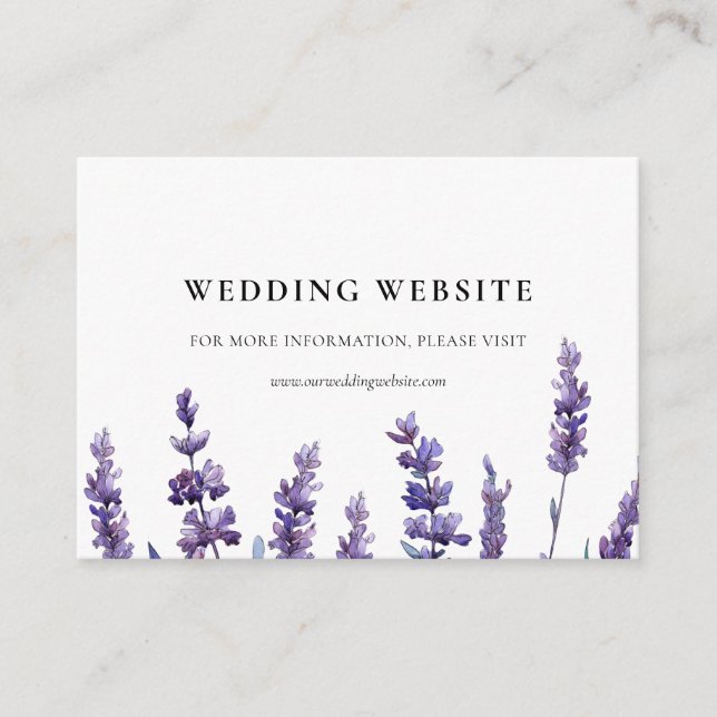 Elegant blomsterlavendel bröllopswebbplatskort tilläggskort (Framsida)