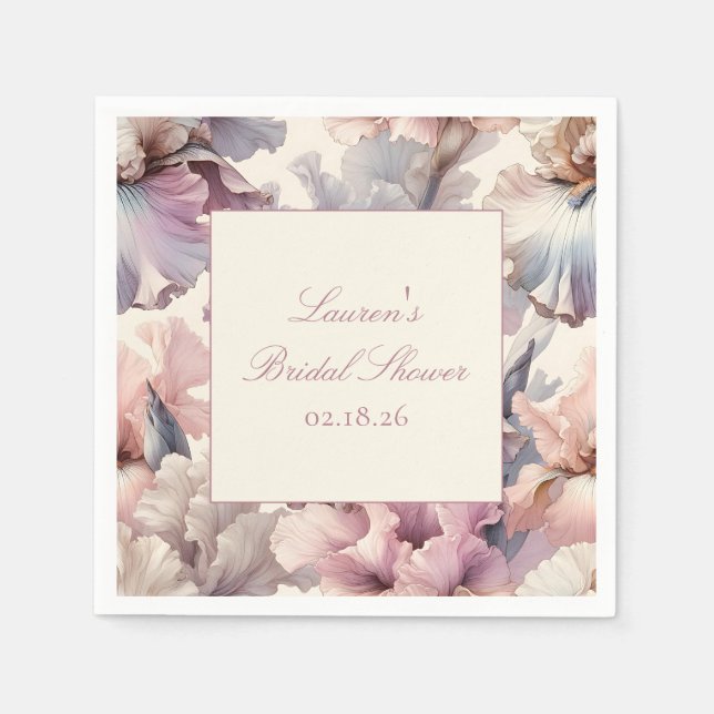 Elegant blomsterlavenedel & rosabröllopsdusch pappersservett (Framsidan)