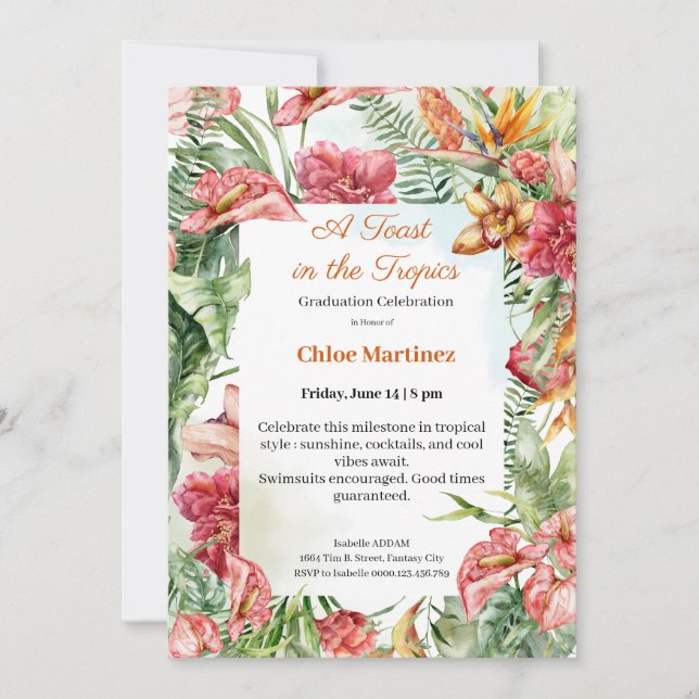 Elegant blomsterlig examensfirande inbjudan (Framsida)
