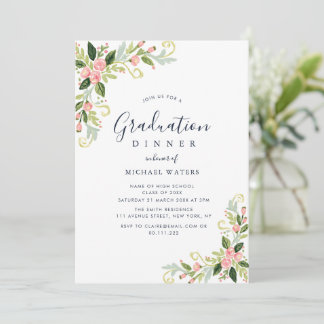 Elegant blomsterlig examensmiddag inbjudningar