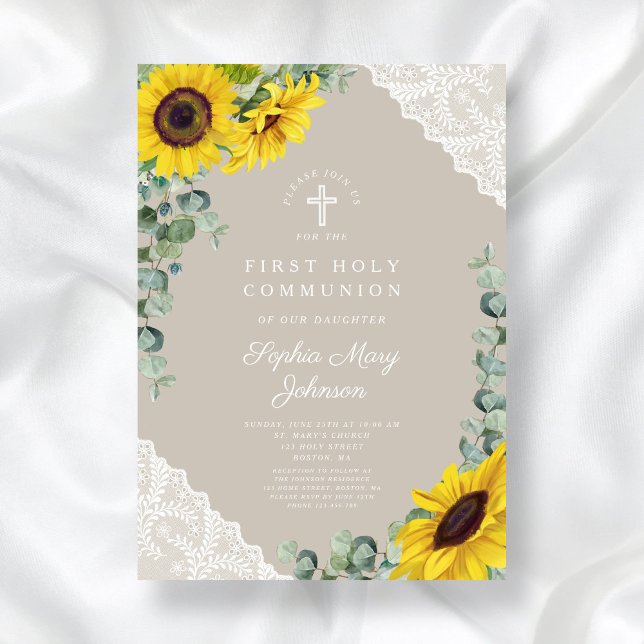 Elegant blomsterlig första kommunion inbjudningar (Elegant Floral First Communion Invitation)