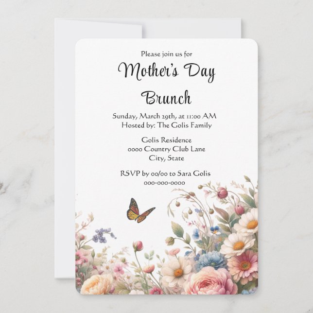 Elegant blomsterlig morbrunch  inbjudningar (Framsida)