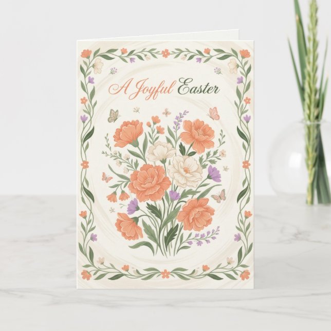 Elegant blomsterlig påskhälsning till brunchinbjud kort (Framsida)