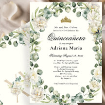 Elegant blomsterlig Quinceanera-inbjudan Elfenbens