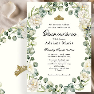 Elegant blomsterlig Quinceanera-inbjudan Elfenbens Inbjudningar