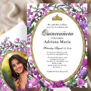 Elegant blomsterlig Quinceanera-inbjudan rosa blom Inbjudningar