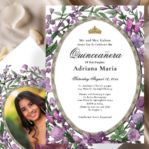 Elegant blomsterlig Quinceanera-inbjudan rosa blom Inbjudningar