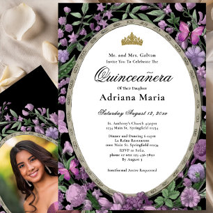Elegant blomsterlig Quinceanera-inbjudan rosa blom Inbjudningar