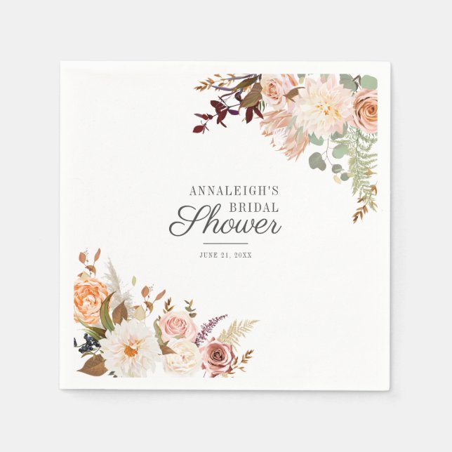 Elegant blomsterlig skrift Bröllopsduschpapper Pappersservett (Framsidan)