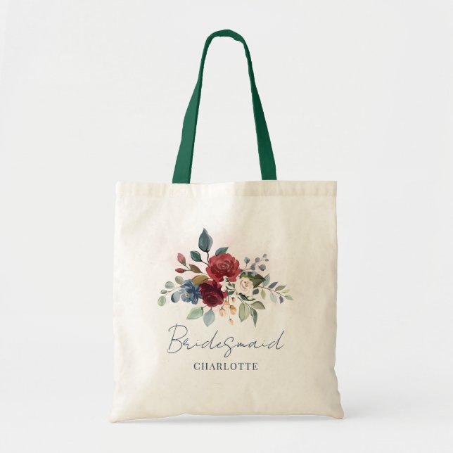Elegant blomsterlig teckensnitts Burgundy brudtärn Tygkasse (Framsidan)