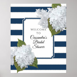 Elegant blomsterlig välkomst modern marin vit rand poster