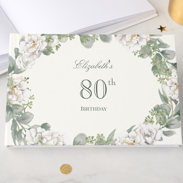 Elegant blomsterlig välkomstskylt för 80-årsfirand gästböcker (Skapare uppladdad)