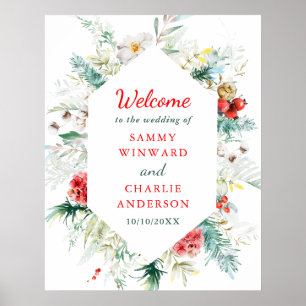 Elegant blomsterlig vinterbröllop välkomstskylt poster