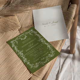 Elegant blomsterlik olivgrön trädgårdsmonogram-häl inbjudningar