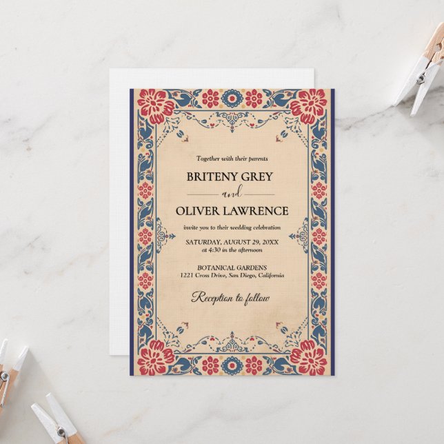 Elegant blomsterlik Papel Picado gallring Inbjudningar (Fram/Back In Situ)