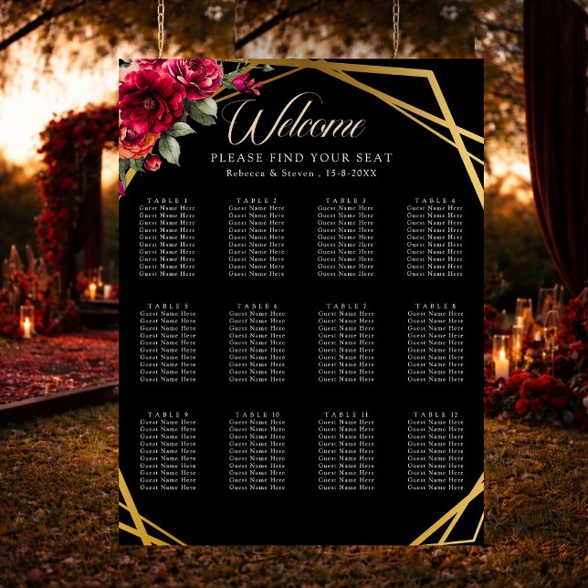 Elegant blomsterlik röd svart dyster sittplats brö poster (Skapare uppladdad)
