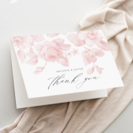 Elegant blomsterliknande skrift Rosa bröllopsdusch Tack Kort