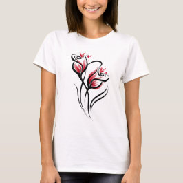Elegant blomsterlinjekonst t shirt