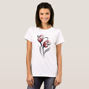Elegant blomsterlinjekonst t shirt